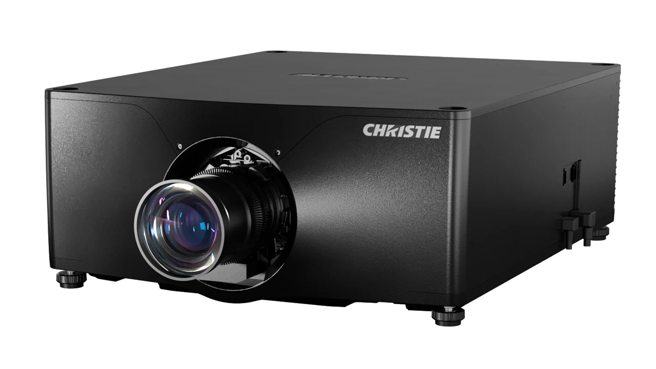 Christie Phazer RGBH — front-high-left Christie Phazer RGBH 4K — vista frontal superior esquerda do projetor de cinema digital
